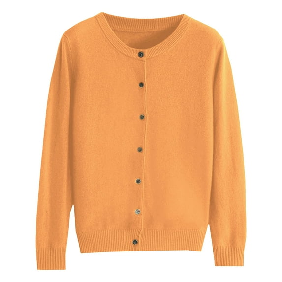 ZICTH Cardigans for Women Basic Crew Neck Long Sleeve Button Down Cardigan Round Neck Short Fleece Coat For Women Cardigan Sweaters