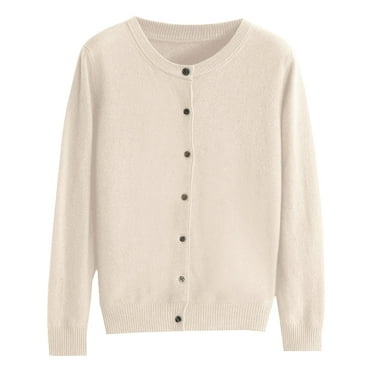 ZICTH Cardigans for Women Basic Crew Neck Long Sleeve Button Down Cardigan Round Neck Short Fleece Coat For Women Cardigan Sweaters