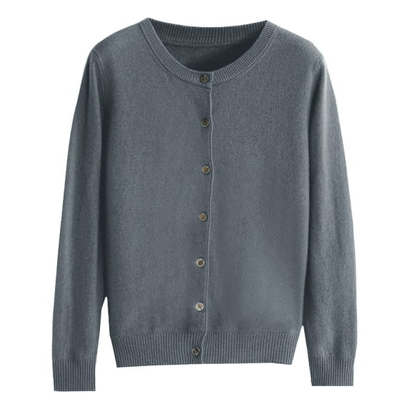 ZICTH Cardigans for Women Basic Crew Neck Long Sleeve Button Down Cardigan Sweaters