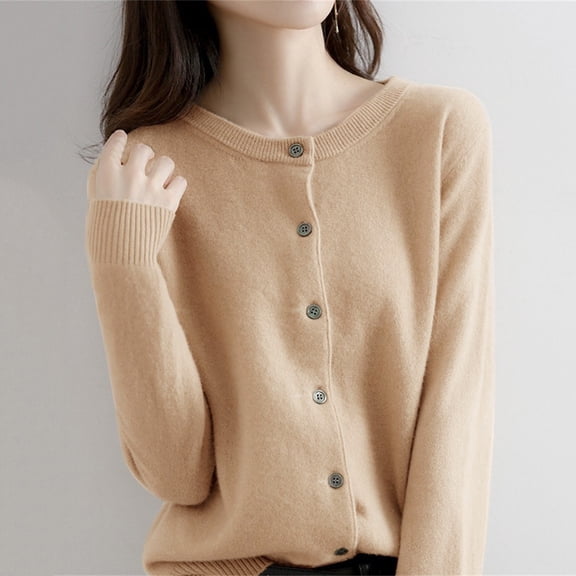 ZICTH Cardigans for Womens Basic Crew Neck Long Sleeve Button Down Cardigan Sweaters