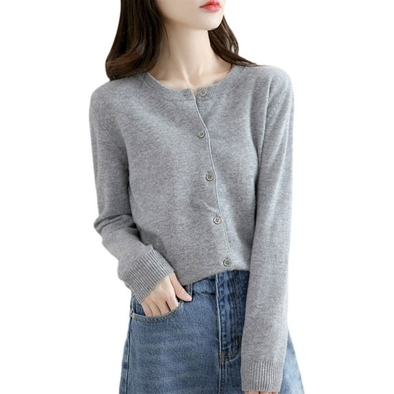 ZICTH Cardigans for Womens Basic Crew Neck Long Sleeve Button Down Cardigan Sweaters