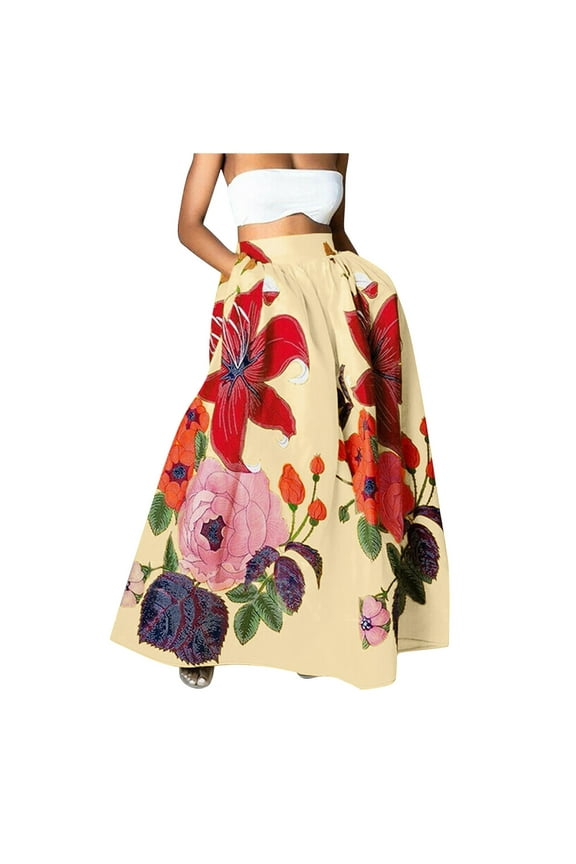 Maxi Skirts for Women with Pockets Long Midi Length Casual Skirt for Beach Party Holiday