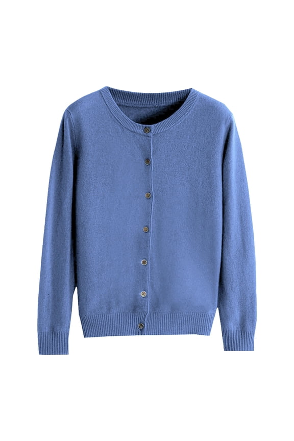 ZICTH Plus Size Cardigans for Women Basic Crew Neck Long Sleeve Button Down Cardigan Round Neck Short Fleece Coat For Womens Cardigan Trendy