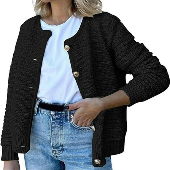ZICTH Plus Size Cardigans for Women Crew Neck Button Up Cardigan Short Sweater Jacket With Pockets Womens Cardigan Trendy
