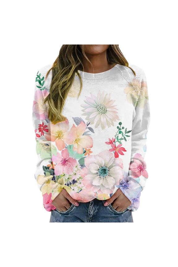 Sweatshirt for Women Fall Fashion Casual Crewneck Long Sleeve Pullover Floral Print Sweatshirts Blouses Comfort Colors Sweatshirts