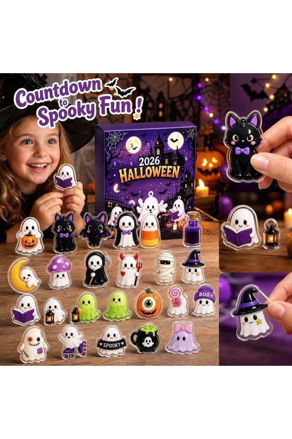 Advent Calendars, 2026 Spooky ,Packed with 24 2D Trinkets,All Ages Halloween Surprise Gift Collection,Hanging Mini Ornament Kit,Festive Decor Present for Kids Teens Adults 10.23*7.08in