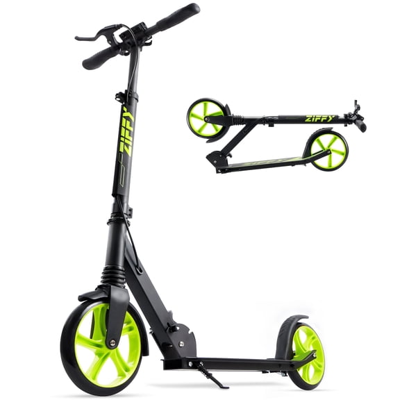 ZIFFY Kids Scooter with Hand Brake, Foldable Kick Scooter for Ages 6-12, 4 Adjustable Heights, 8-inch Big PU Wheels for Kids and Teens, Birthday Gift Christmas, Green