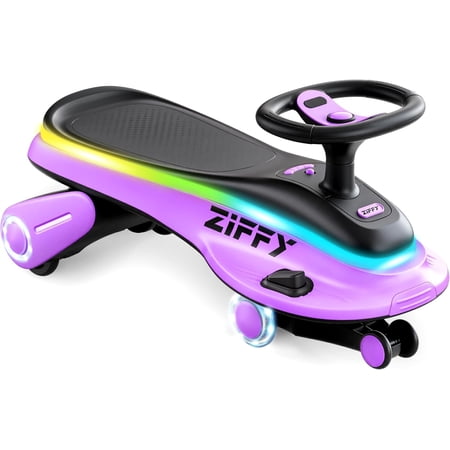 ZIFFY Electric Wiggle Car for Kids, 2-in-1 Wiggle Car with Pedal, 2 Speed Ride On Toy Swing Car with Anti-Rollover, 45W 5.5A Rechargeable Battery, Light-Up Flashing Wheels, Purple