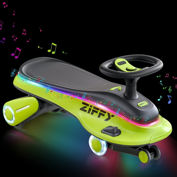 ZIFFY 45W 5.5A Light-Up Electric Wiggle Car On Toy, 2-in-1 Swing Car, 2 Speed Ride,Anti-Rollover , Flashing Wheels ，Rechargeable Battery,Green