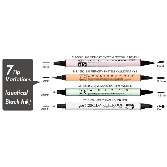ZIG Dual-Tip Marker Set 4/Pkg-Black Ink