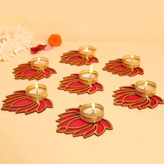ZIG ZAG Lotus Tealight Candle Holder Pack of 7 for Decoration, Diwali, Pooja, Christmas, Church, and Festive Celebrations