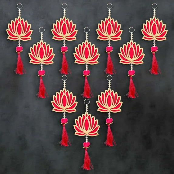 ZIG ZAG Pack of 10 Lotus Hangings for Diwali Decoration – Floral Wall Hangings for Temple, Wedding, Festival, and Christmas Decor (22.8 cm x 9.6 cm) Latkan Toran