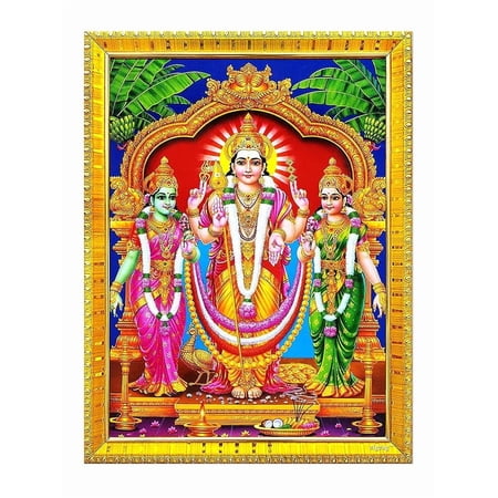 ZIG ZAG Srivalli Devasena Subramanya Swamy Kartikeya God Photo Frame For Wall / Table / Pooja Room ( 7x9 inches, Acrylic Glass) Golden