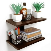 ZIG ZAG Wooden Wall Shelf with 2 Rack Spaces, | Wooden Wall Mount Decor Shelves for Living Room, Bedroom, and Home Decor | 5.9D x 11.8W x 9.4H inches , Brown