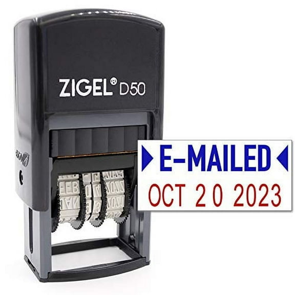 ZIGEL Date Stamp with E-MAILED - Self Inking Date Stamp - Blue/Red