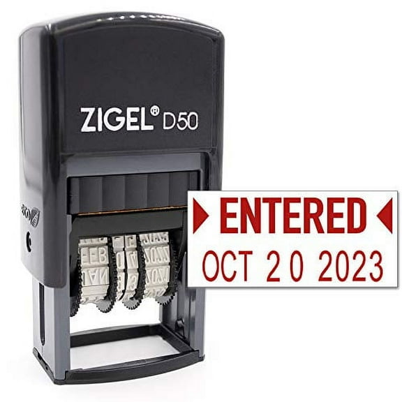 ZIGEL Date Stamp with Entered - Self Inking Date Stamp - Red