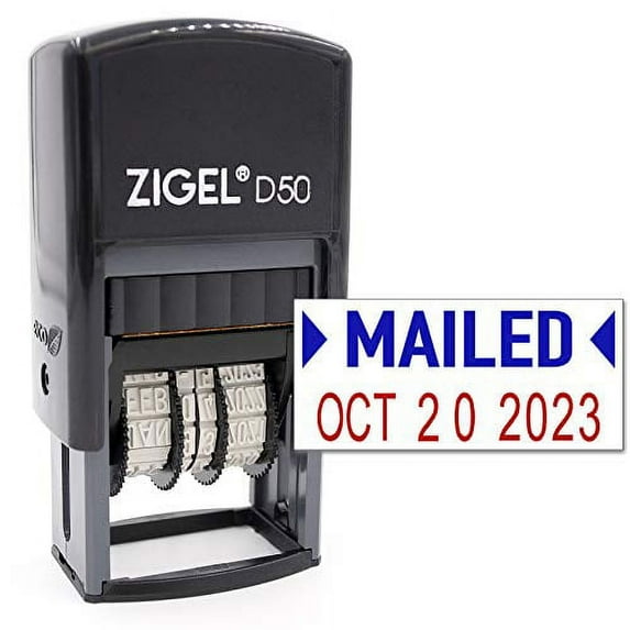 ZIGEL Date Stamp with MAILED - Self Inking Date Stamp - Blue/Red