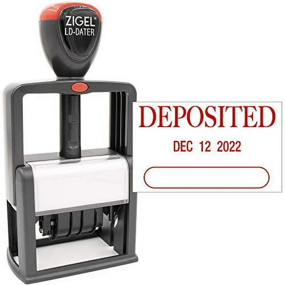 ZIGEL Heavy Duty Style Self Inking Date Stamp with DEPOSITED - Style A - Red Ink