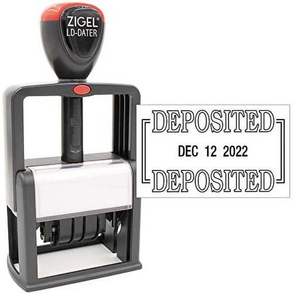 ZIGEL Heavy Duty Style Self Inking Date Stamp with DEPOSITED - Style B - Black Ink