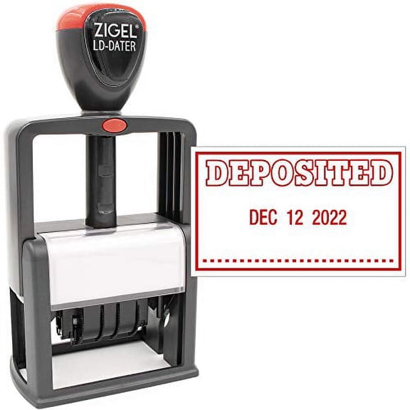 ZIGEL Heavy Duty Style Self Inking Date Stamp with DEPOSITED - Style C - Red Ink