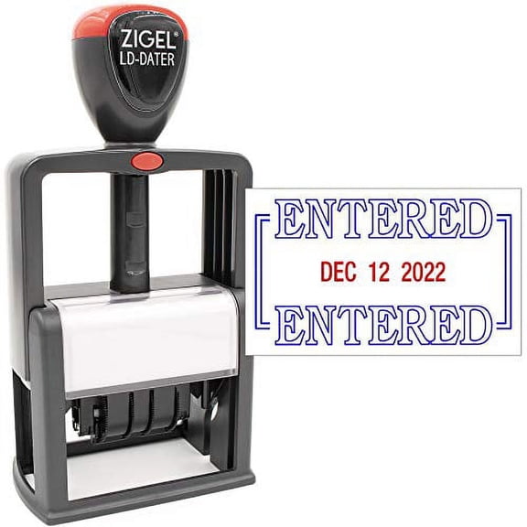 ZIGEL Heavy Duty Style Self Inking Date Stamp with E-MAILED - Style B - Blue/Red 2 Color Ink