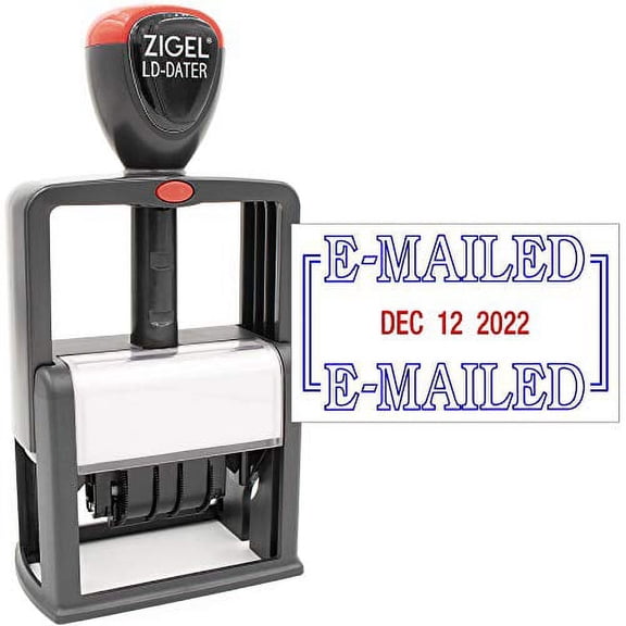 ZIGEL Heavy Duty Style Self Inking Date Stamp with Entered - Style B - Blue/Red 2 Color Ink