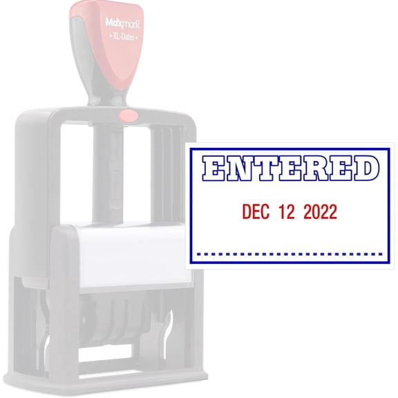 ZIGEL Heavy Duty Style Self Inking Date Stamp with Entered - Style C - Blue/Red 2 Color Ink