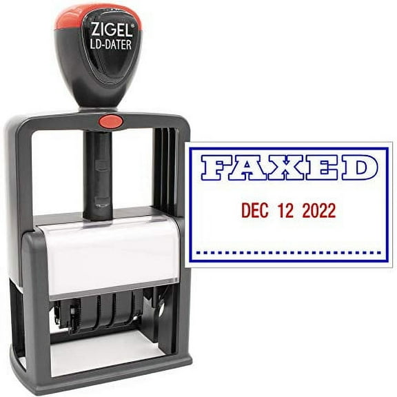 ZIGEL Heavy Duty Style Self Inking Date Stamp with FAXED - Style C - Blue/Red 2 Color Ink