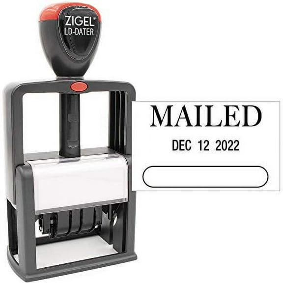 ZIGEL Heavy Duty Style Self Inking Date Stamp with MAILED - Style A - Black Ink