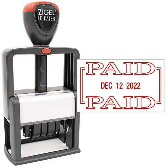 ZIGEL Heavy Duty Style Self Inking Date Stamp with Paid - Style B - Red Ink