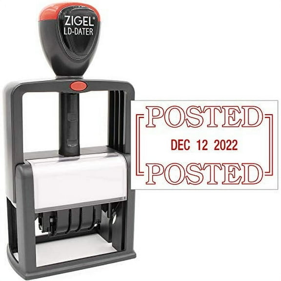 ZIGEL Heavy Duty Style Self Inking Date Stamp with Posted - Style B - Red Ink