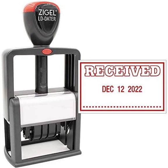ZIGEL Heavy Duty Style Self Inking Date Stamp with Received - Style C - Red Ink