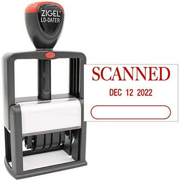 ZIGEL Heavy Duty Style Self Inking Date Stamp with Scanned - Style A - Red Ink