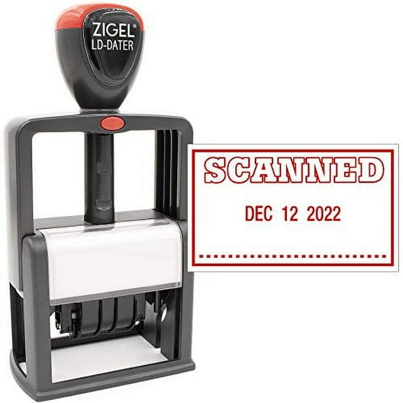ZIGEL Heavy Duty Style Self Inking Date Stamp with Scanned - Style C - Red Ink
