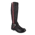 thumbnail image 1 of ZIGI SOHO Womens Black Faux Firm Trim Accent Stripes Buckle Accent Zipper Accent Stephany Round Toe Block Heel Zip-Up Riding Boot 8.5 M, 1 of 4