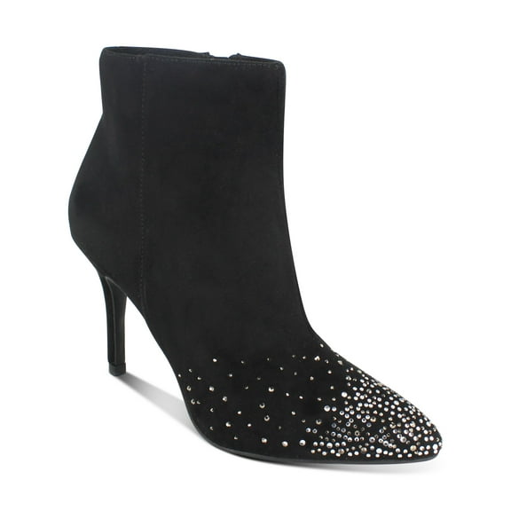 ZIGI SOHO Womens Black Rhinestone Synthia Almond Toe Stiletto Zip-Up Dress Booties 7.5 M