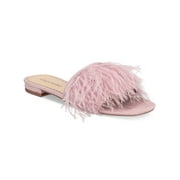 ZIGI SOHO Womens Purple Cushioned Feather Accent Taylah Round Toe Block Heel Slide Sandals Shoes 7 M