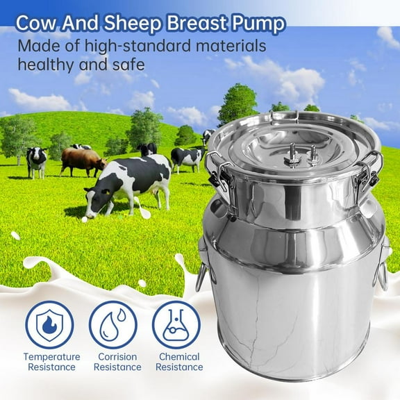ZIHUI Cow Milker Machine Electric Pump 14L Adjustable Pulsating Vacuum Pump Automatic Pulsation Vacuum Milker Stainless Steel Milk Bucket Food-Grade Silicone Pulse Breast Pump for Goat efficiently