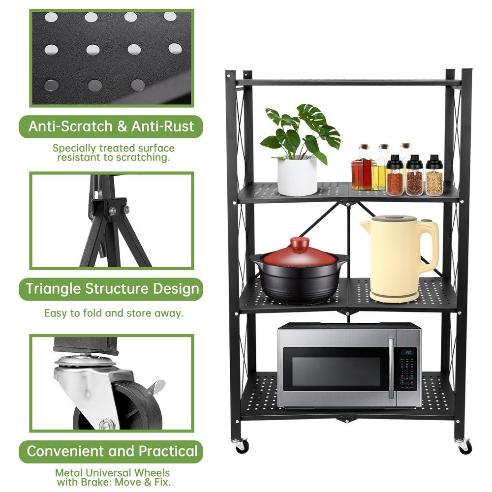 ZIHUI Folding Shelf Portable 4Tier Storage Rack Shelf Unit Metal