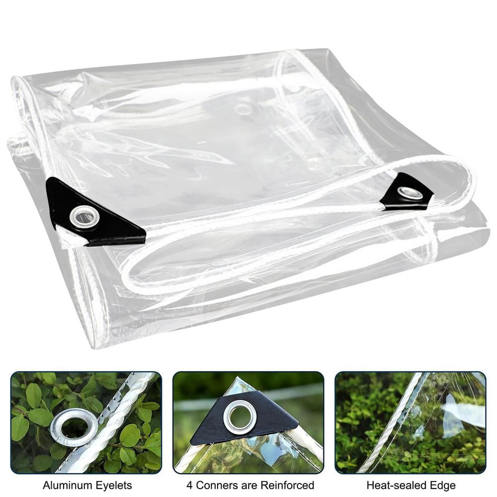 Clear PVC Tarp Curtain With Zipper Door - Waterproof, 0.5mm Thick, 8.5' X 11.8' For Gazebo, Porch