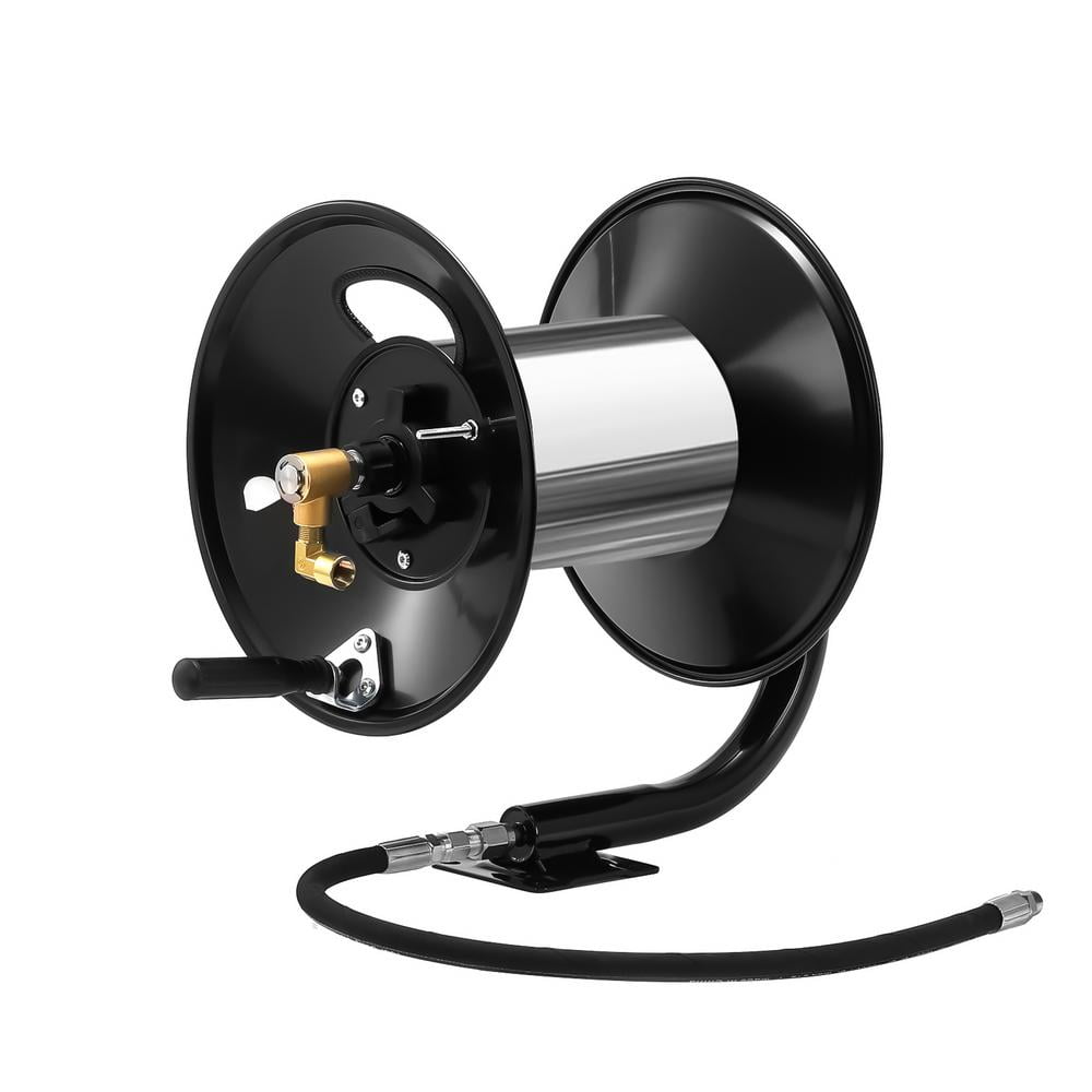 ZIHUI Pressure Washer Hose Reel 100 Ft , Pressure Washer Hose Reel 100ft, With 3ft Jumper Hose Heavy Duty Power Washer Hose For Air Metal Hand Crank Air Compressor Stainless Steel