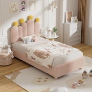 ZIKEBTUY Double Bed Frame with Headboard, Cactus Upholstered Platform Bed for Boys and Girls, Soft Rounded Corners, Solid Wood Slats for Support/No Box Spring Required, Pink