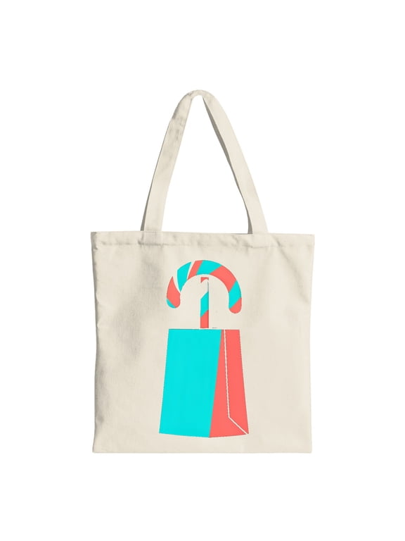 Candy Cane Party Favor Bag Christmas Canvas Tote Bag, Beige, Reusable