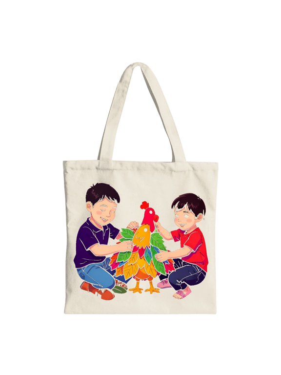 Children Making Turkey Puppets Thanksgiving Canvas Tote Bag, Beige