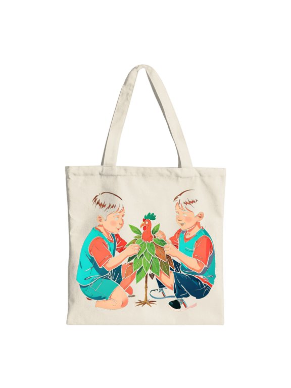 Children Making Turkey Puppets Thanksgiving Canvas Tote Bag, Beige