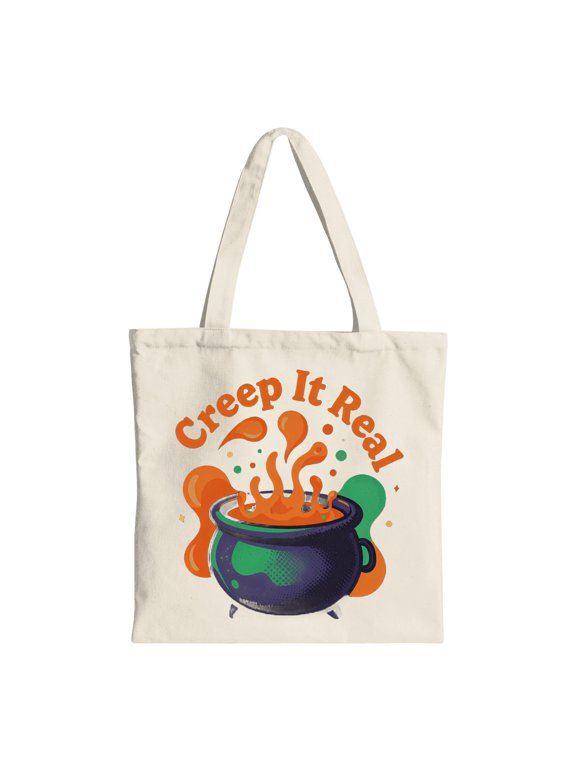 Creepy Halloween Potion Canvas Tote Bag, Beige Reusable Shopping Bag