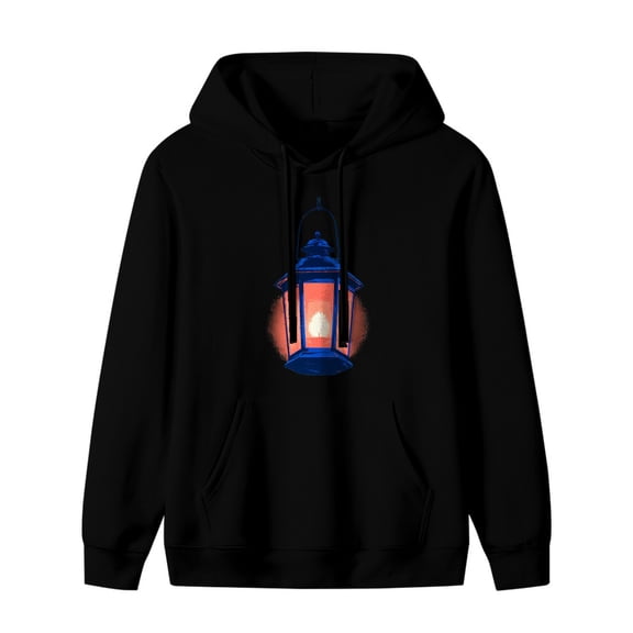 ZILE Ghost Lantern - Halloween Graphic Hoodie, Black Unisex Pullover