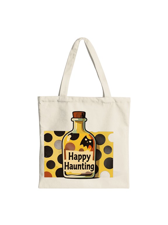 Halloween Potion Bottle 'Happy Haunting' Canvas Tote Bag, Beige