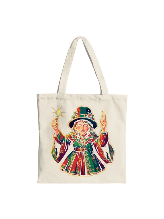 Hedge Witch Casting Spells Halloween Canvas Tote Bag, Beige, Reusable