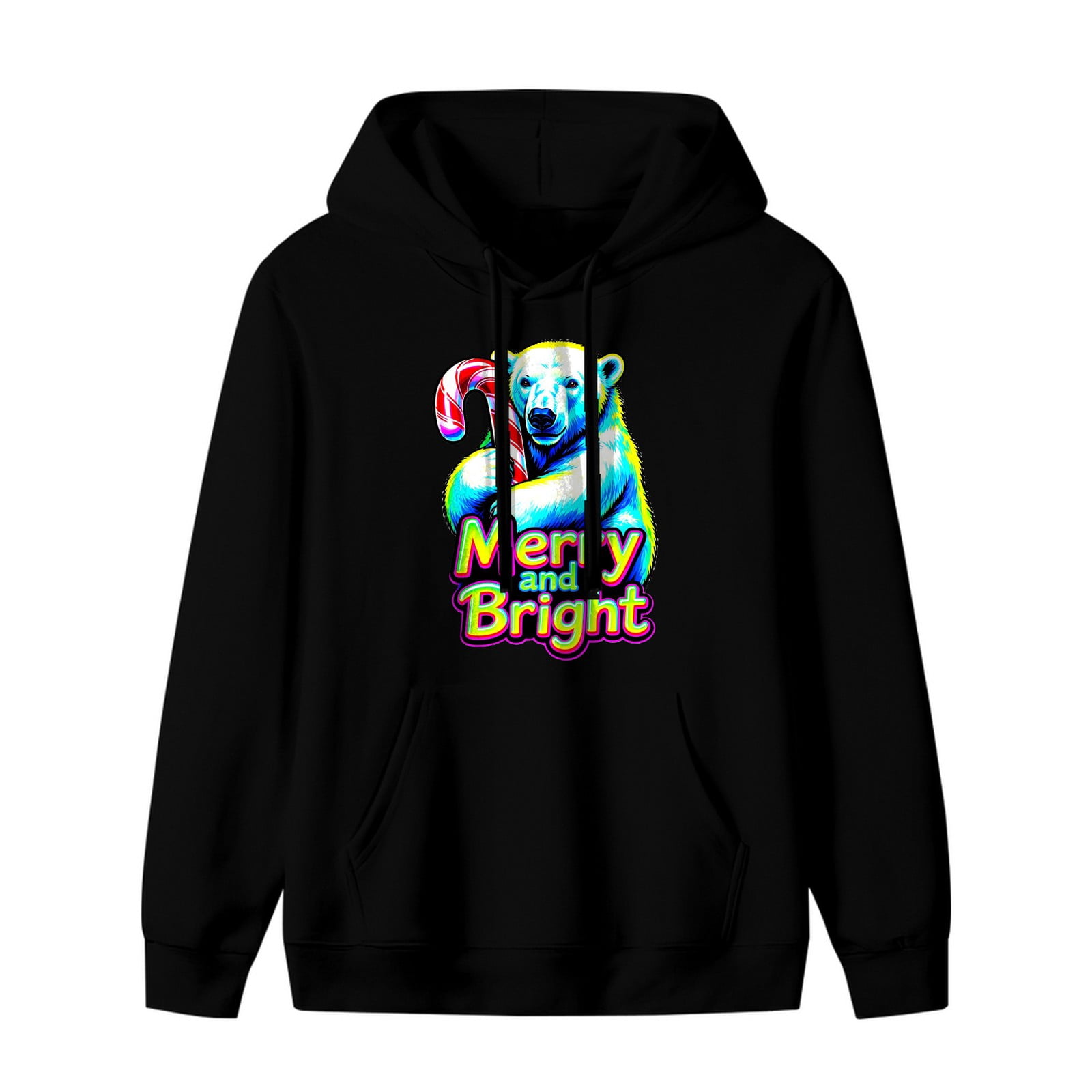 ZILE Polar Bear Holding Candy Cane Christmas Graphic Hoodie, Black ...